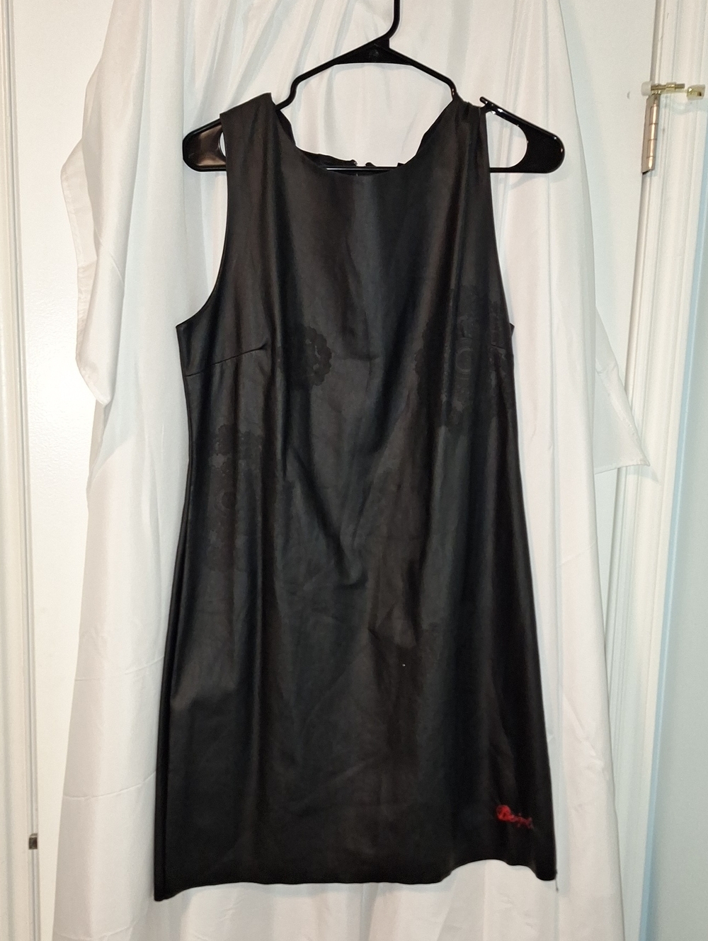 Desigual Black Sleeveless Shift PLEATHER Dress with Red Logo